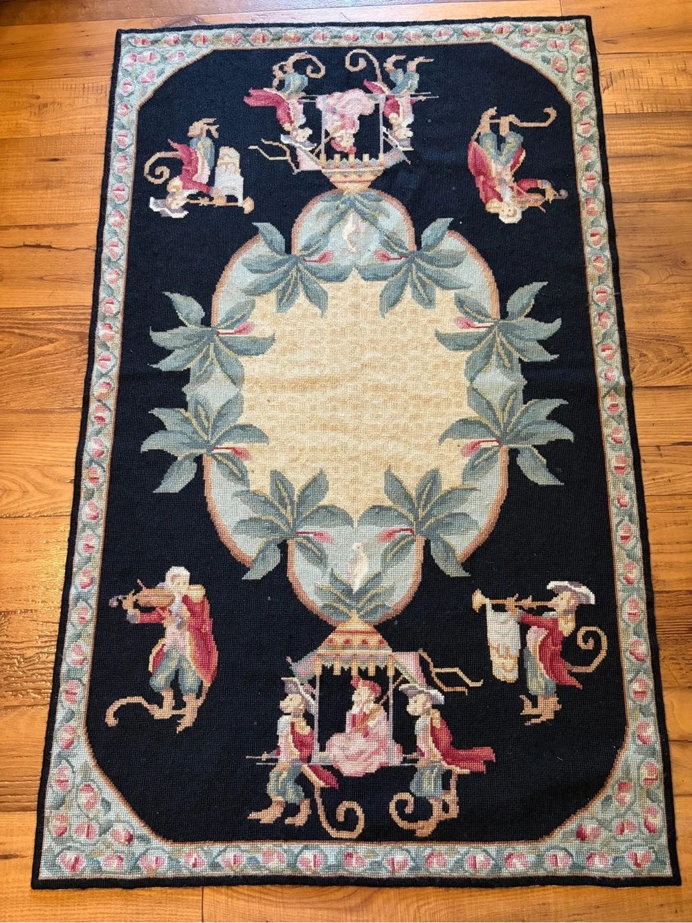 Aubusson Needlepoint Rug-Handmade 100% Wool 2001 China 48 inches X 29 Inches EUC